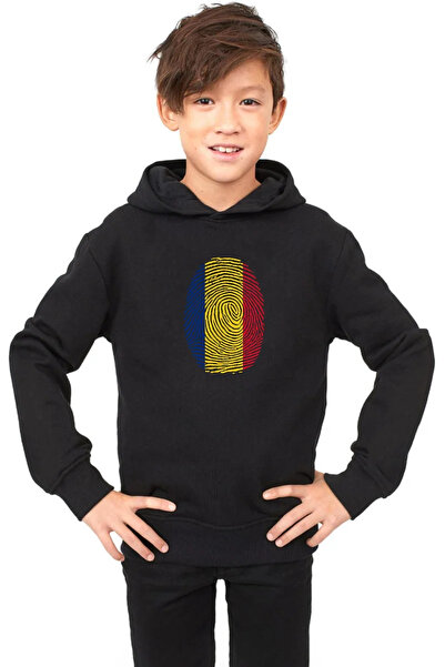 Tshirthane Ρουμανία Fingerprint Black Kids 3ip Hoodie