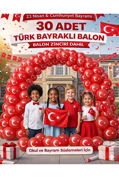 Yogi parti 23 Nisan Süsleme si 30 Adet Ay Yıldızlı Türk Bayraklı Balon Seti –...
