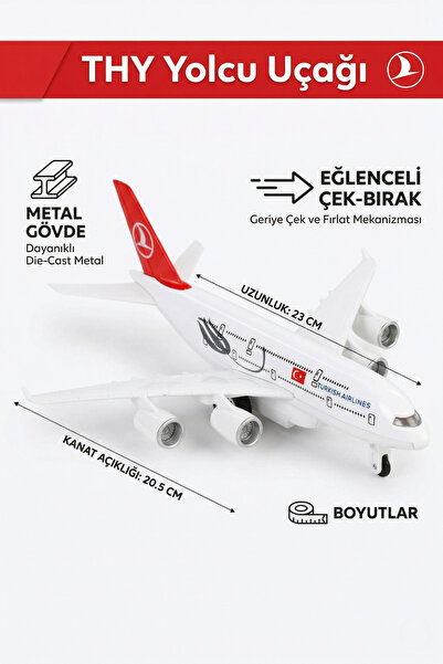 craftivio Türk Hava Yolları THY Metal Oyuncak Uçak Çek Bırak Die-Cast Yolcu U...