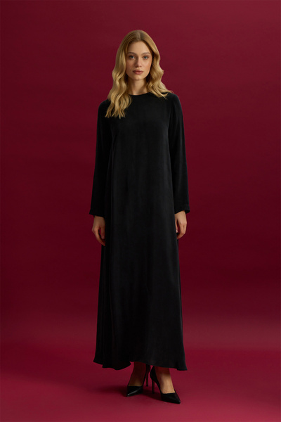 MISS DALIDA T26Y-4008 MISSDALIDA DÜZ RENK UZUN KOLLU CUPRO ELBİSE