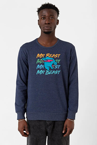 Tshirthane Ανδρικό φούτερ Mr Beast Lettern indigo με 2 κορδόνια