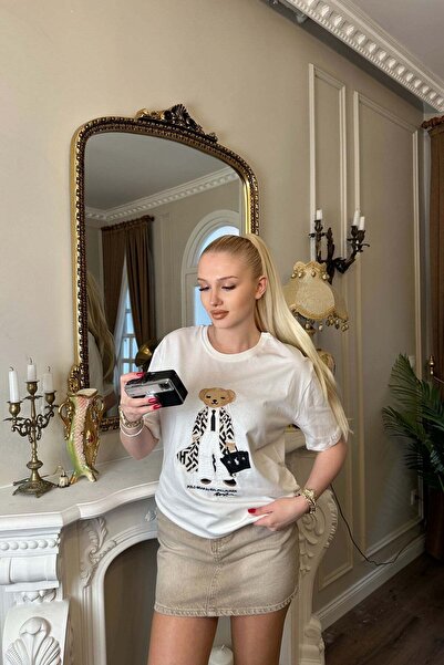 lizge giyim BİSİKLET YAKA AYICIK NAKIŞLI TSHIRT