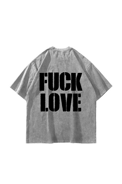 Sekizbiraltı Tricou alb lavabil, oversize, unisex, cu imprimeu F*ck Love