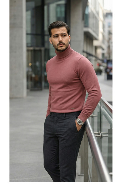 DRESSIFY WOMEN’S FASHION Tricotaj cu guler înalt și mânecă lungă pentru bărbați