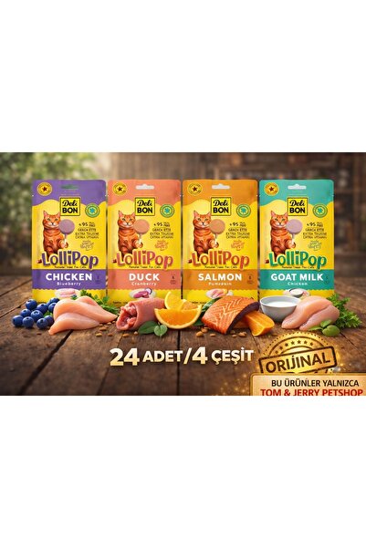Delibon TOM&JERRYPETSHOP- LOLLİPOP Kedi Ödül Lolipop Seti- 24 Adet- 4 Çeşit