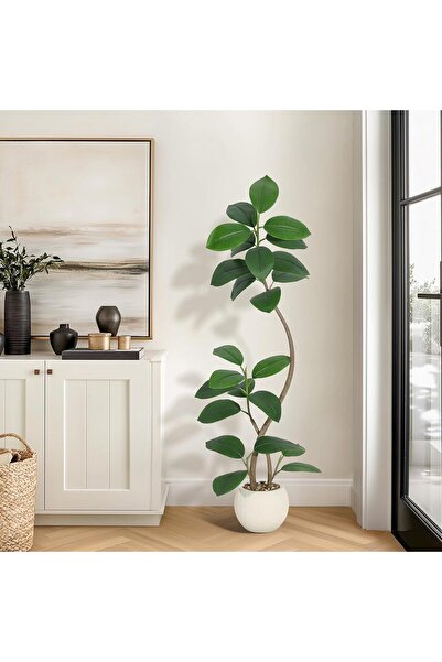 Garvee 180Cm Artificial Rubber Tree with White Resin Planter and Decorative S...