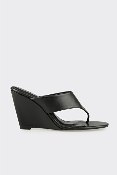 Elle Shoes Siyah Deri Kadın Terlik