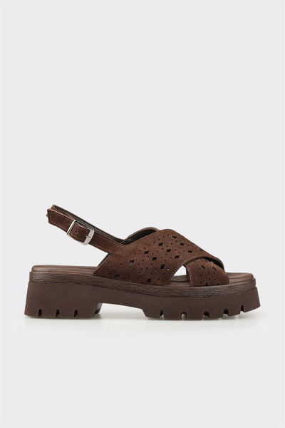 Elle Shoes Kahve Deri Kadın Sandalet
