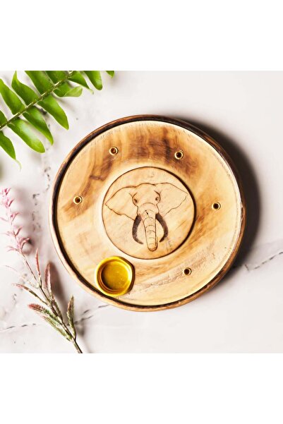 WoodBay Fil Temalı Yuvarlak Ahşap Konik/Çubuk Tütsülük