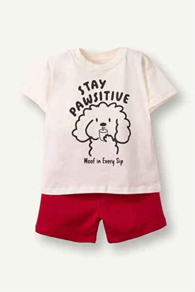 DeFacto Animal Patterned 2-Piece Ecru Baby Boy Top and Bottom Set G8114A5/Er98