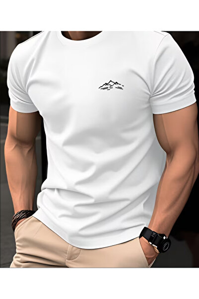 LİNA06 100% Cotton Men's T-Shirt, Summer Short Sleeve Slim Fit Round Neck Top