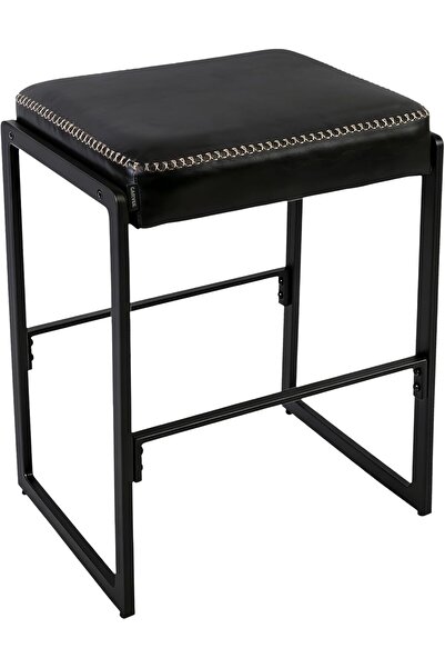 Garvee Mid-Century Modern Bar Stools, 26-Inch Ink Black Waxed Leather Barstoo...