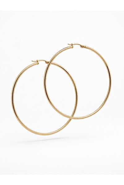 serelya Steel Gold Color 70 mm Women's Hoop Earrings