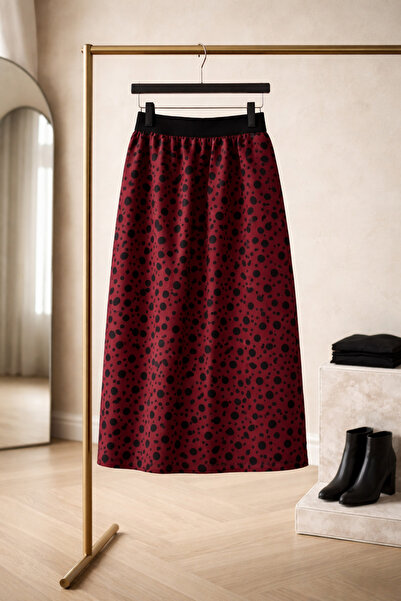 BBS Girl's Elastic Waist Lined Polka Dot Patterned Full Length Long Skirt