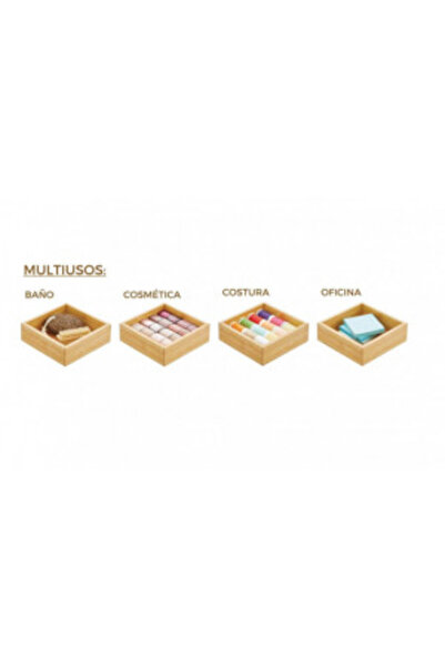 Confortime Organizator de masă din bambus 16 x 16 x 5 cm – Suport pentru tacâmuri și șervețele