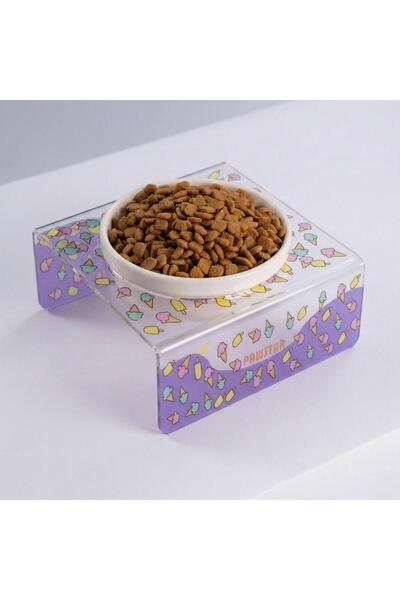 Pawstar Ice Cream Tekli Seramik-Pleksi Mama ve Su Kabı-Kedi Köpek Mama Su Kabı