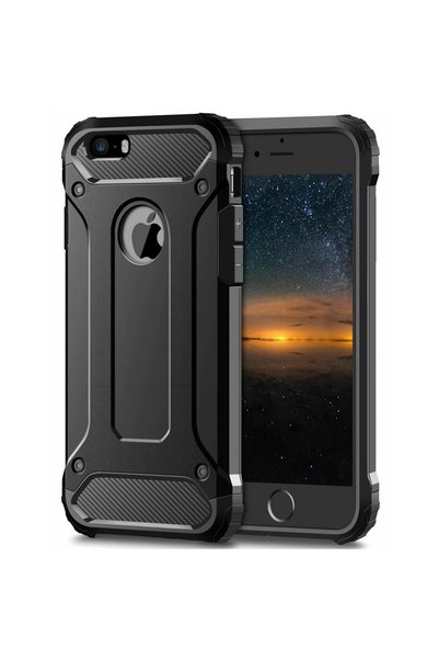 Techsuit Калъф за iPhone 5/ 5s/ SE, Хибриден брониран, удароустойчив, черен