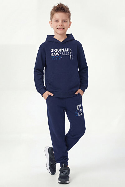 FYK KİDS Σετ φόρμας για αγόρια με τσέπες καγκουρό, κουκούλα και λεπτομέρεια α...