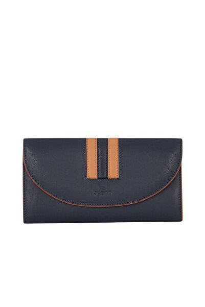 BUENO Shoes Navy Blue Tan Leather Women's Wallet 01Wc2011