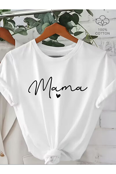 LİNA06 Happy Mother's Day 100% Mama Print Short Sleeve Women's T-Shirt