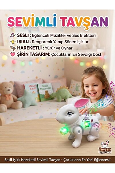 Tıfıl Toys İpli Pilli Işıklı, Müzikli ve Hareketli Sevimli Dans Eden Tavşan O...
