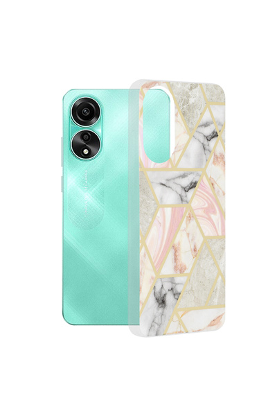 Techsuit Husa pentru Oppo A78 4G, Marble Series, protectie antisoc, roz