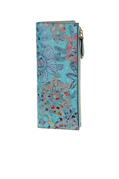 BUENO Παπούτσια Τυρκουάζ Floral Δερμάτινο Γυναικείο Πορτοφόλι 01wc2006