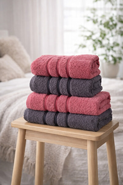 ELY PARKER Σετ 4 βαμβακερών πετσετών μπάνιου σε σκόνη-ανθρακί