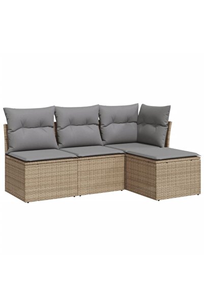 vidaxl Set canapele de grădină, 4 piese, cu perne, bej, poliratan