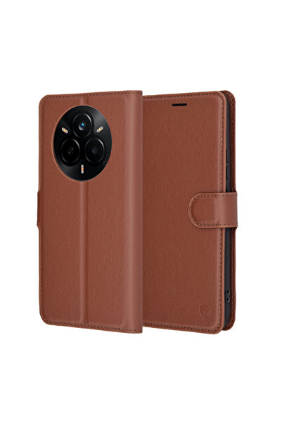 Techsuit Θήκη για Realme 14 Pro, Δερμάτινη θήκη-βιβλιάριο, αντικραδασμική, καφέ