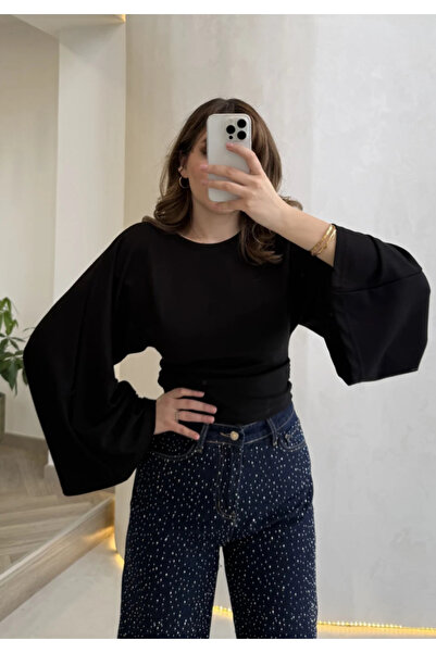 Perry Boutique Γυναικεία Μαύρη Μπλούζα Ισπανικού Στυλ με Κορδόνι στη Μέση