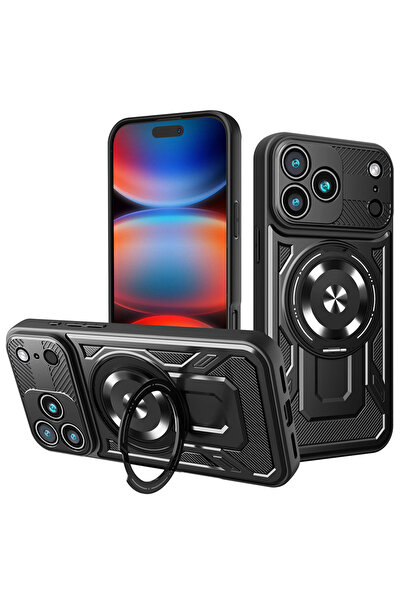 DAMUR Husă TitanFlex Ring, protecție maximă, inel magnetic, negru, iPhone 17 ...