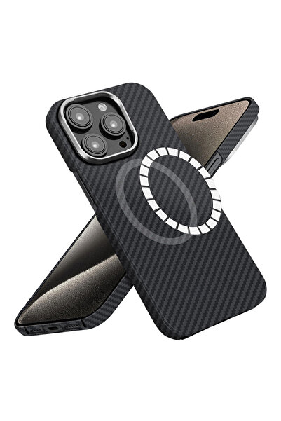 Techsuit Θήκη iPhone 15 Pro Max, Ίνες Αραμιδίου, MagSafe, Αντικραδασμική, Μαύρη