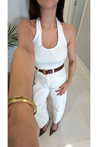 BİRCANÇİL Dlvn Kennis Ecru Halter Neck Tank Top