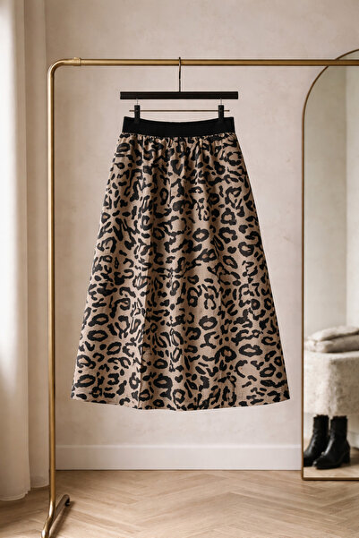 BBS Κοριτσίστικη μακριά φούστα με καφέ λεοπάρ σχέδιο και επένδυση