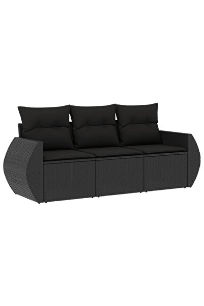 vidaxl Set mobilier de grădină cu perne, 3 piese, negru, poliratan