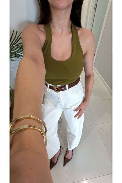 BİRCANÇİL Dlvn Kennis Dark Oil Green Halter Neck Tank Top