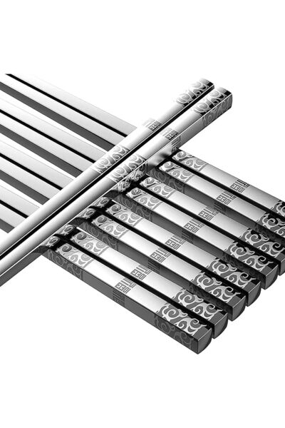 Arabest 5-Pair Reusable Stainless Steel Chopsticks,Dishwasher Safe,Square Non...