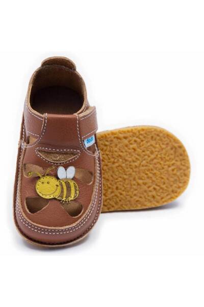 DODO SHOES Sandale copii barefoot Albinuta Maia, Culoare Camel din piele natu...