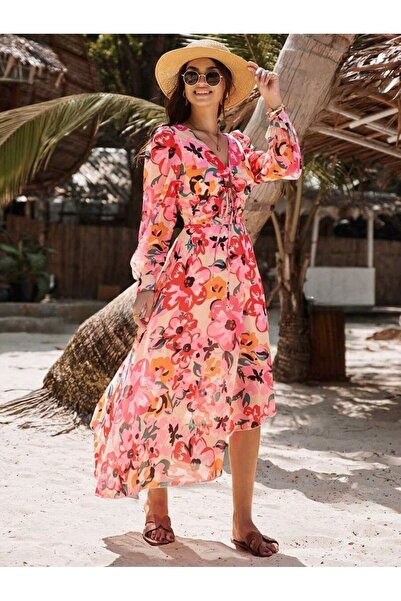 Iuliashop Rochie lungă florală roz - S