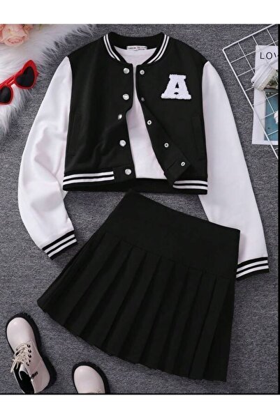 Alt Üst Crop Sweatshirt ve Etek Takımı