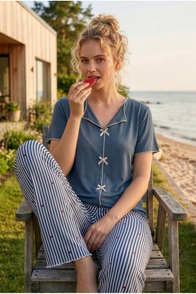 FORMO Γυναικείο Σετ Πιτζάμες Υψηλής Ποιότητας με Κοντό Μανίκι και Κορδέλα/Φιό...