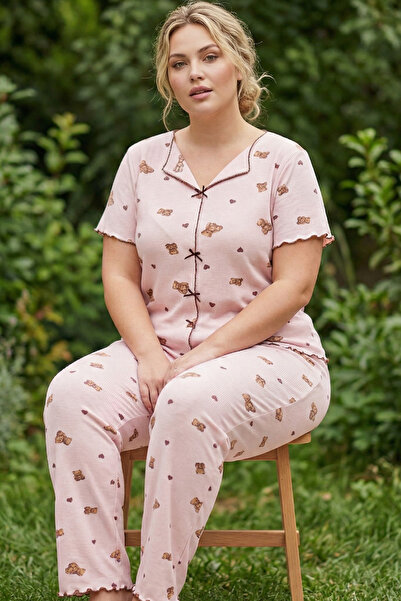 Siyah İnci Σετ πιτζάμες με ροζ σχέδιο αρκουδάκι και φιόγκο, μεγάλου μεγέθους,...