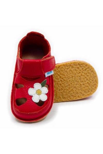 DODO SHOES Sandale copii barefoot Wild Flower, Culoare Rosu din piele natural...
