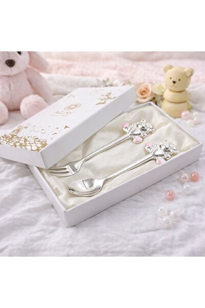 Azay Παιδικό σετ μαχαιροπίρουνα (κουτάλι + πιρούνι, 14,5 εκ.), σχέδιο ροζ αρκ...