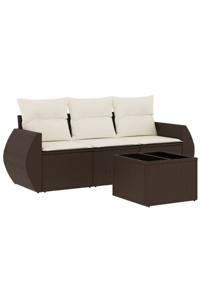 vidaxl Set canapele de grădină, 4 piese, cu perne, maro poliratan maro