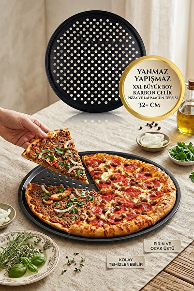 Anadolu Saray XXL Delikli Pizza ve Lahmacun Tepsisi 32cm Karbon Çelik Yanmaz ...