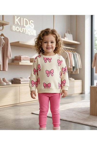 MOMOİRO Bow Print Girl's 2-Piece Baby Set