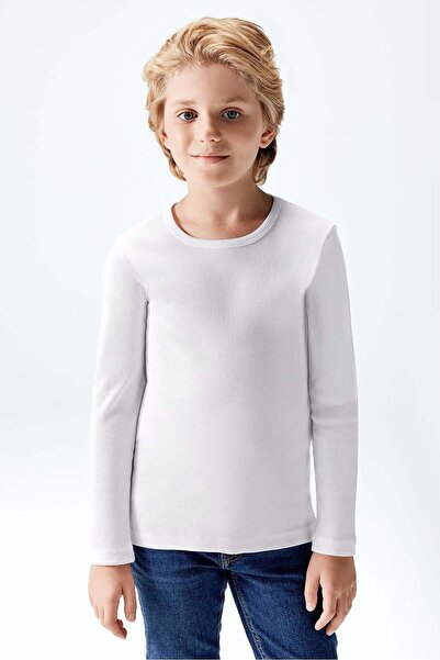 Brix Tricou cu mânecă lungă pentru băieți, 100% bumbac, 8529 Culoare albă