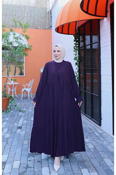 HNT Hayrunnisa Tesettür طقم عمرة نصف كم أكمام داخلي بلون البرقوق HNT7050